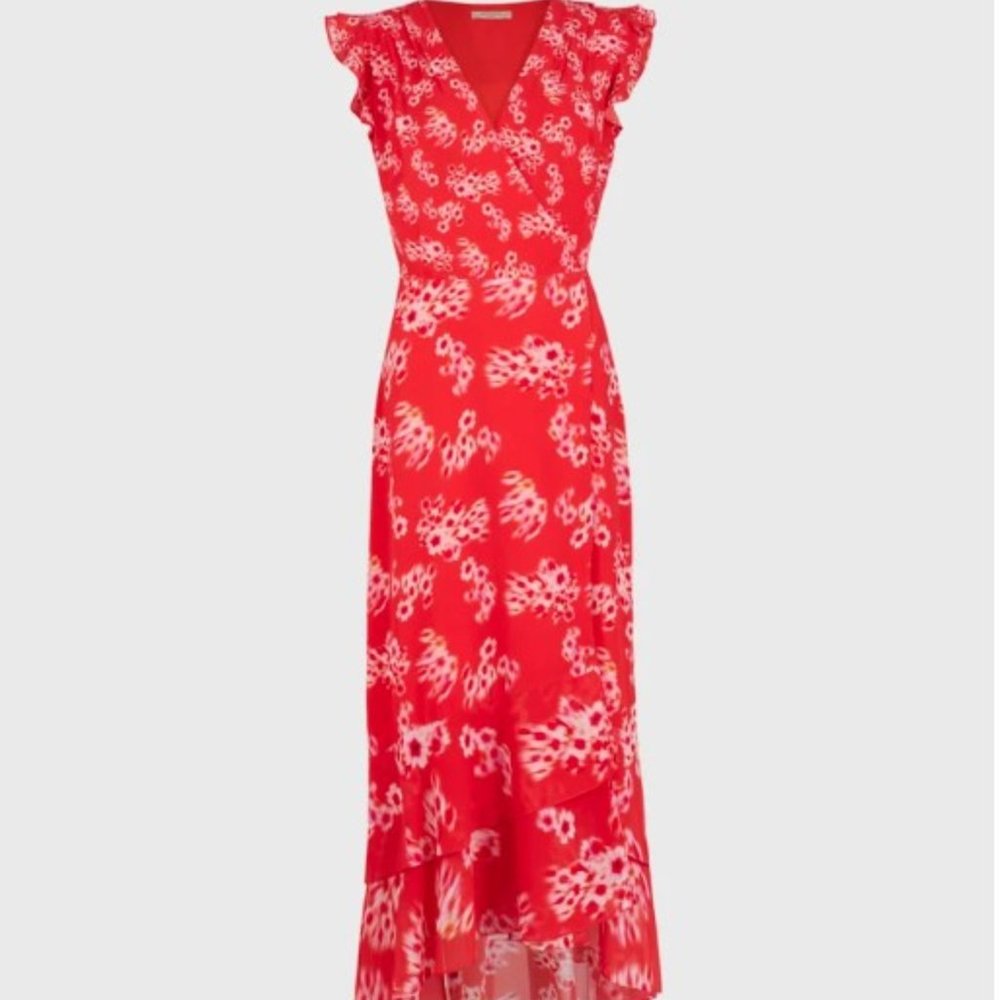 NWT - ALLSAINTS Dela Jasmine Printed Faux Wrap Dress in Red - Women's 00